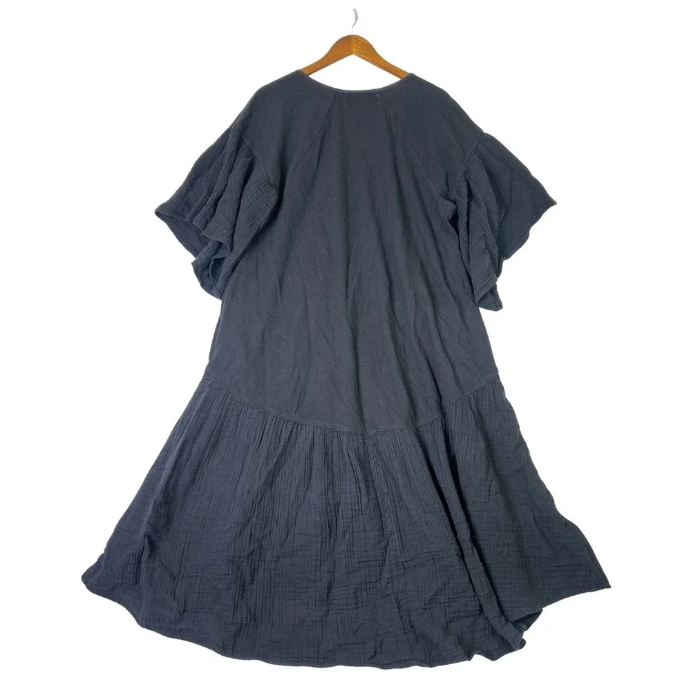 Free People Beach Black Cotton Gauze Bell Sleeve Tiered Babydoll Dress Small